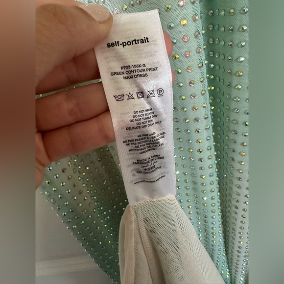 Self Portrait Green Contour Print Rhinestone Dress - Picture 9 of 17